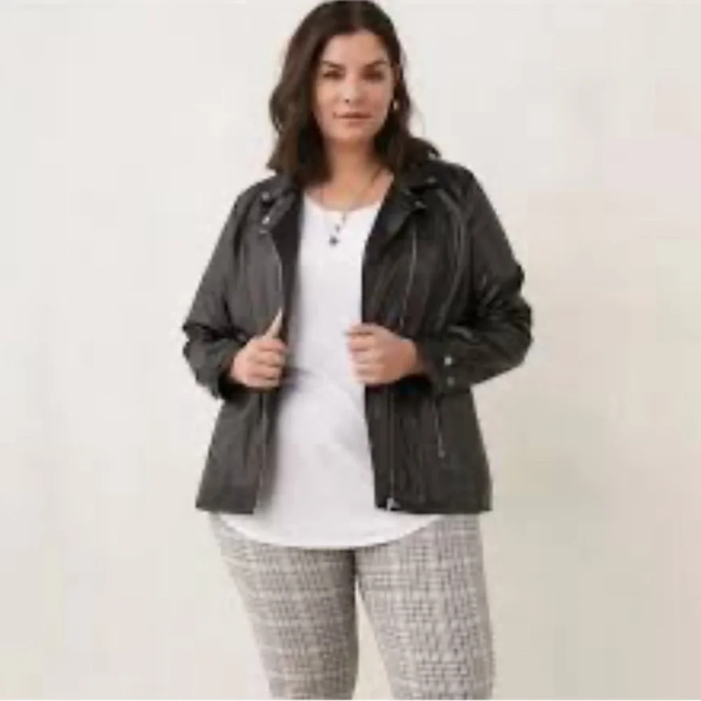 Pennington’s Black Moto Biker Faux Leather Classic Zip Up Jacket 1X - Picture 3 of 14